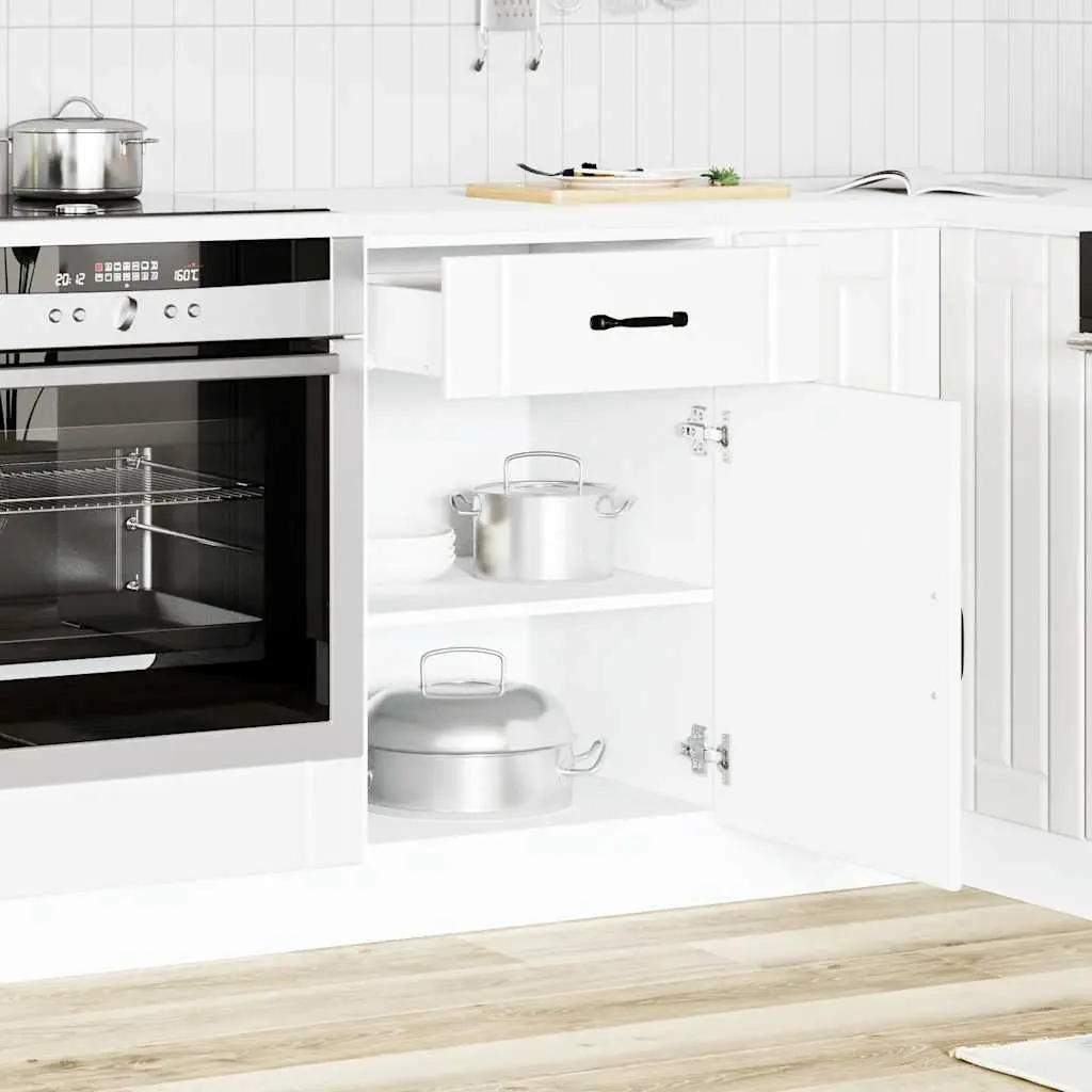 Kitchen Base Cabinet White Engineered Wood Storage Cupboard Adjustable Feet