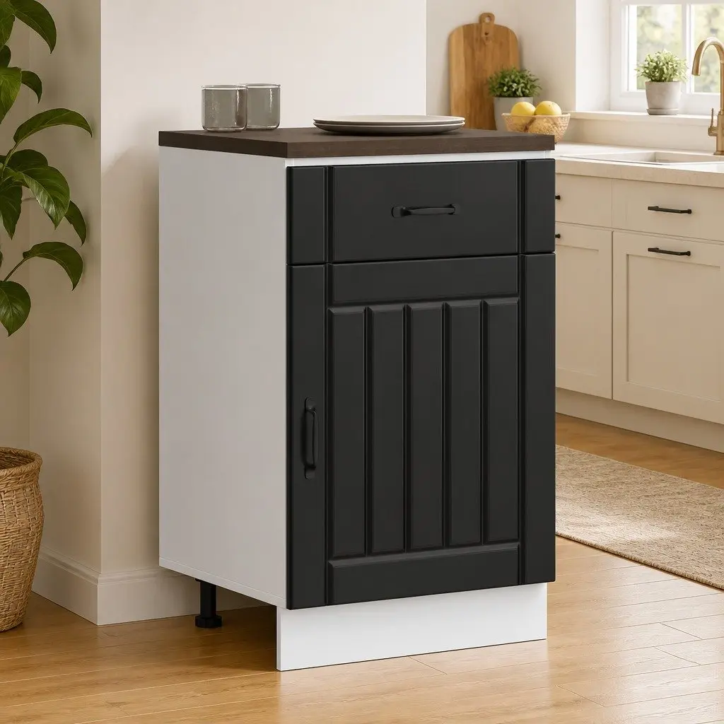 Kitchen Base Cabinet Black Engineered Wood Storage Cupboard Sink Unit Doors