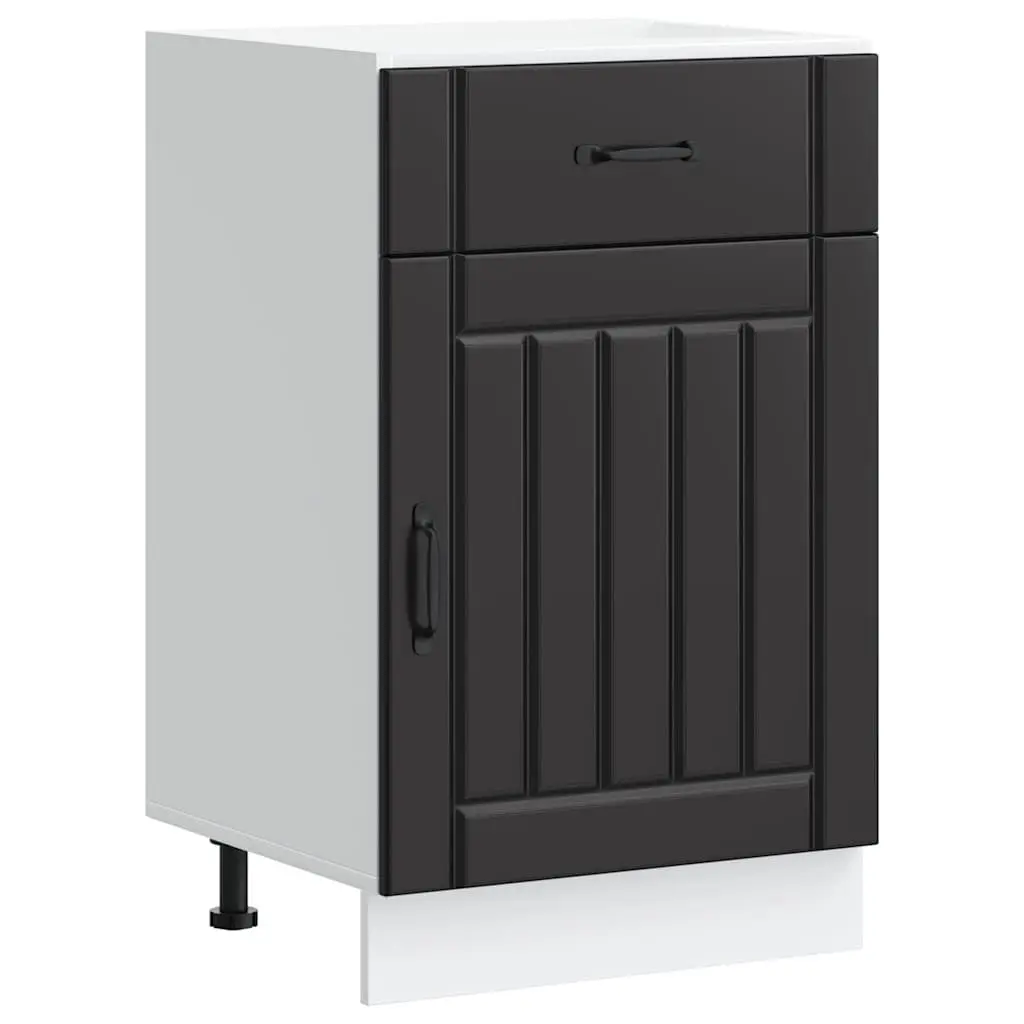 Kitchen Base Cabinet Black Engineered Wood Storage Cupboard Sink Unit Doors