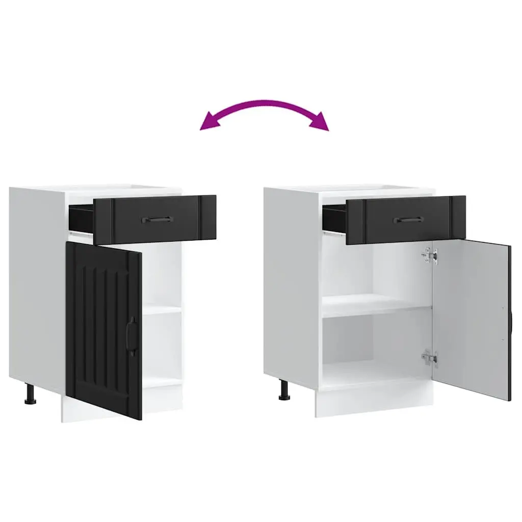 Kitchen Base Cabinet Black Engineered Wood Storage Cupboard Sink Unit Doors