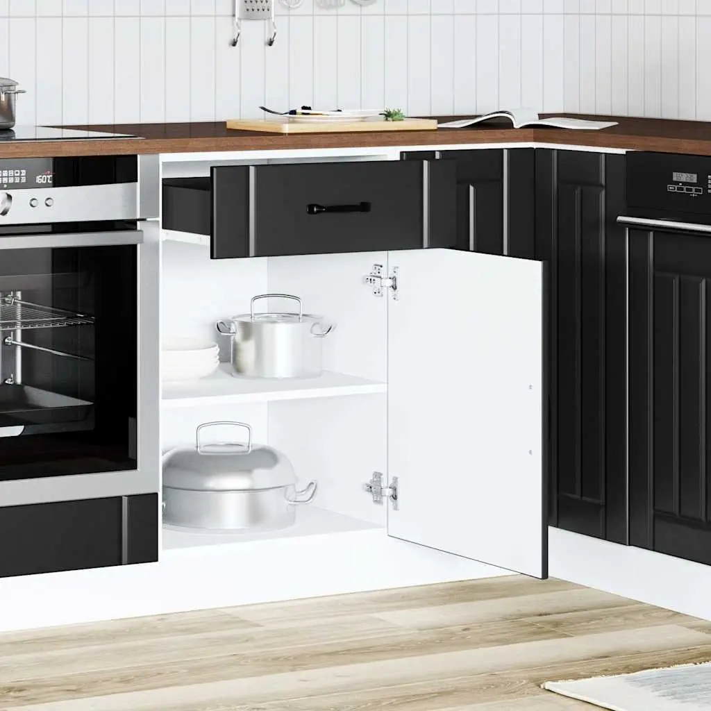 Kitchen Base Cabinet Black Engineered Wood Storage Cupboard Sink Unit Doors