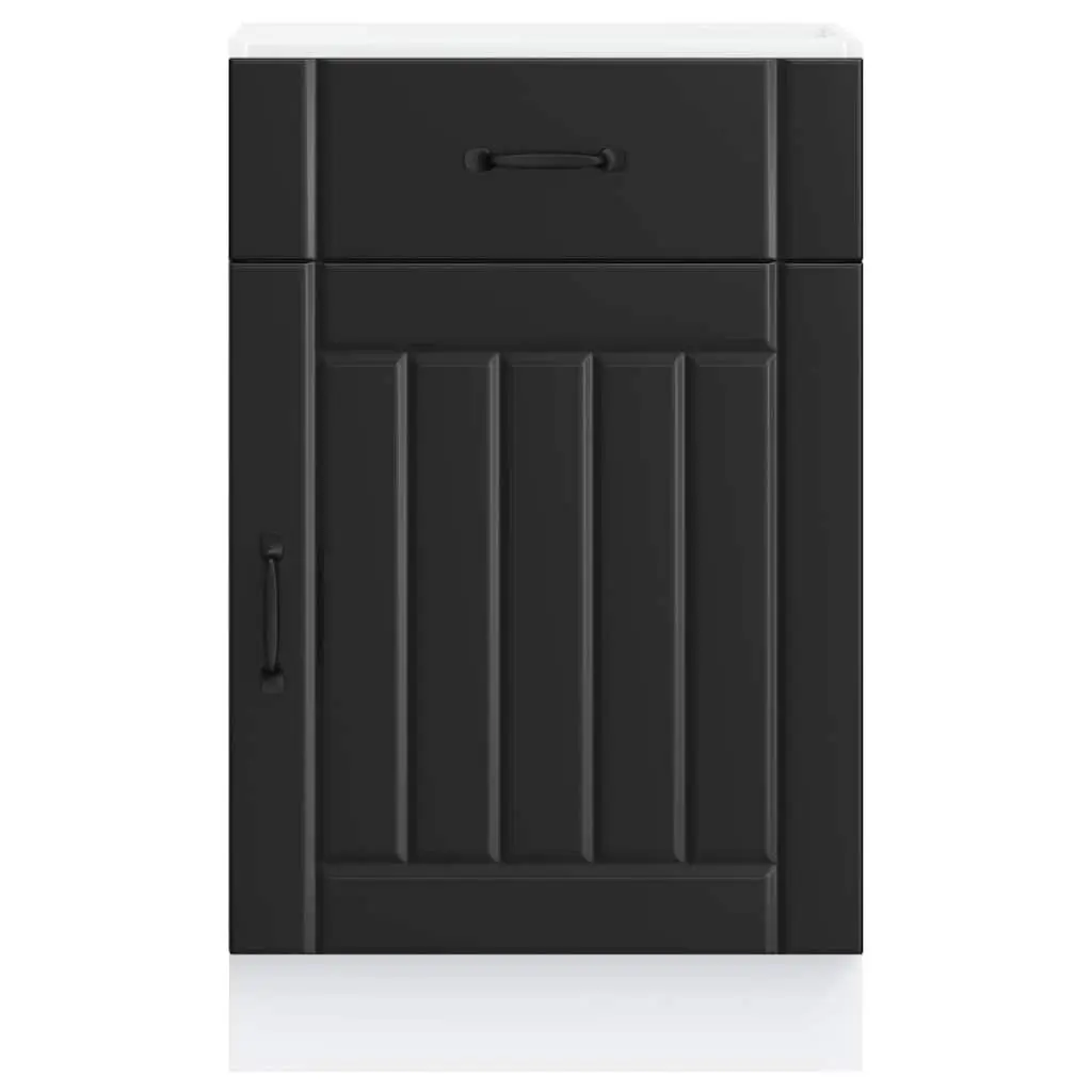Kitchen Base Cabinet Black Engineered Wood Storage Cupboard Sink Unit Doors