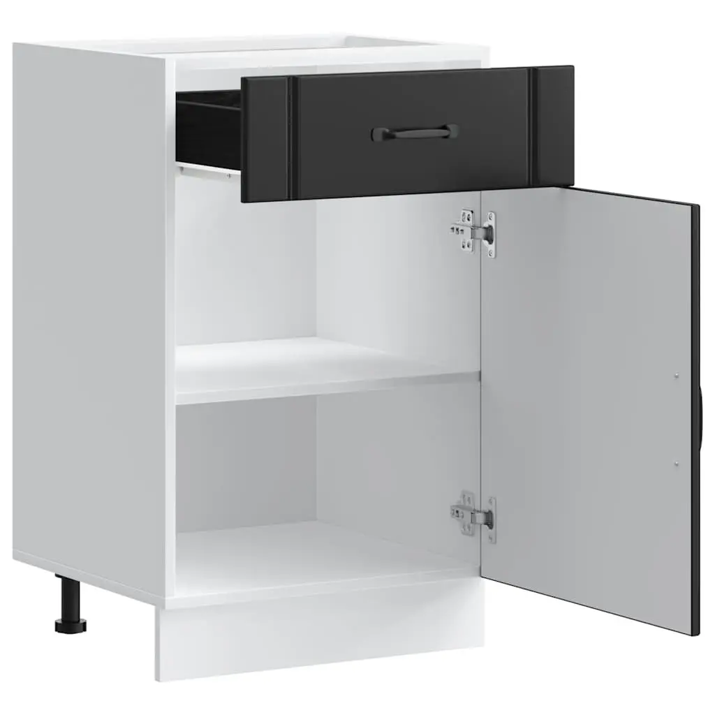 Kitchen Base Cabinet Black Engineered Wood Storage Cupboard Sink Unit Doors