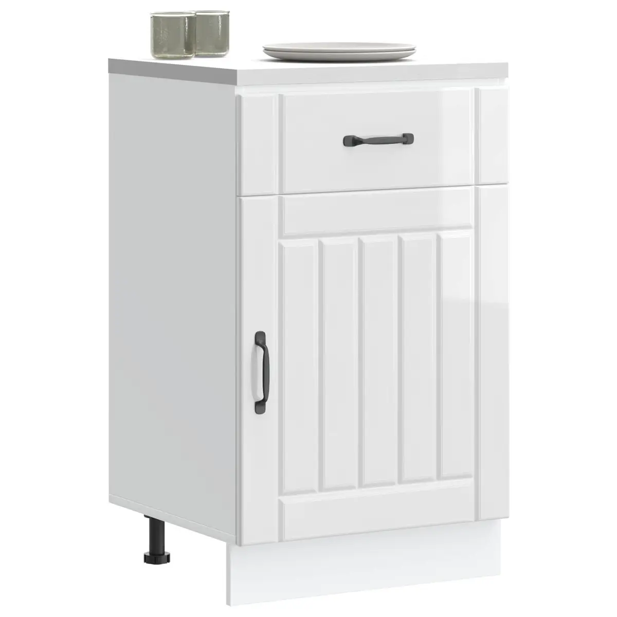 Kitchen Base Cabinet White High Gloss Engineered Wood Storage Sink Unit Doors