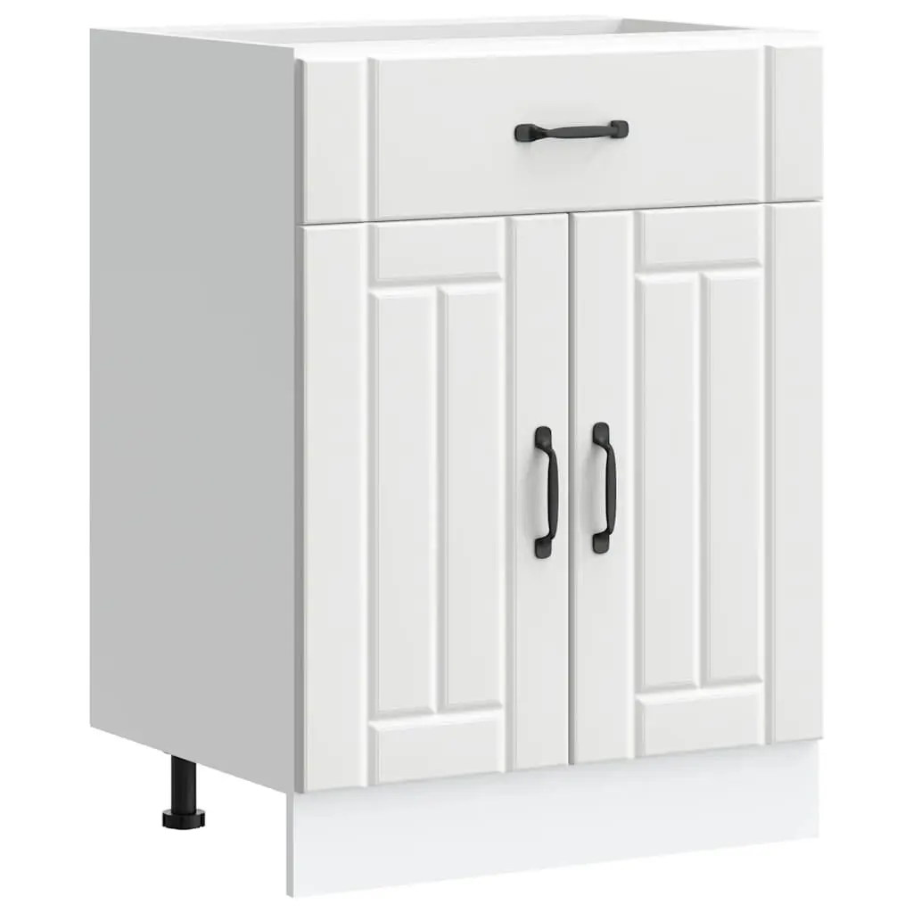 Engineered Wood Kitchen Base Cabinet White Storage Cupboard with Doors and Adjustable Feet