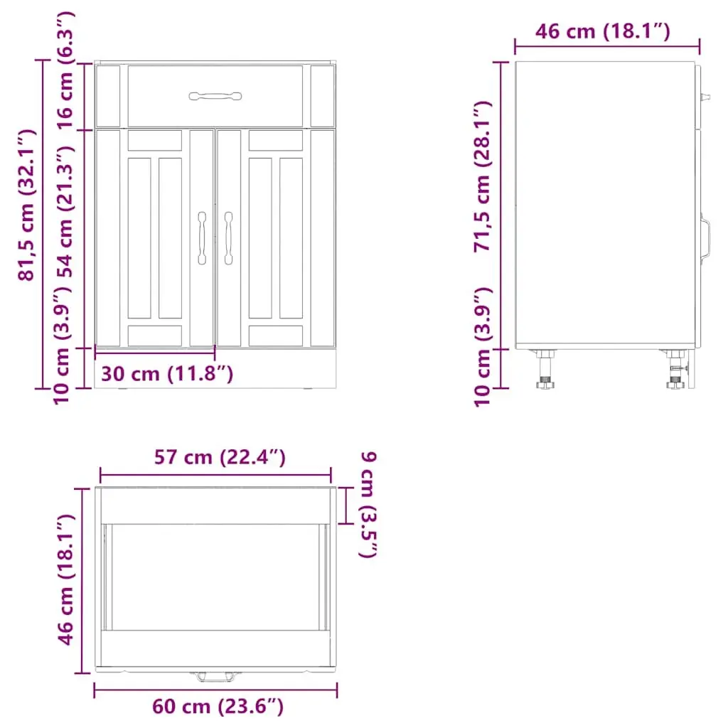Engineered Wood Kitchen Base Cabinet White Storage Cupboard with Doors and Adjustable Feet