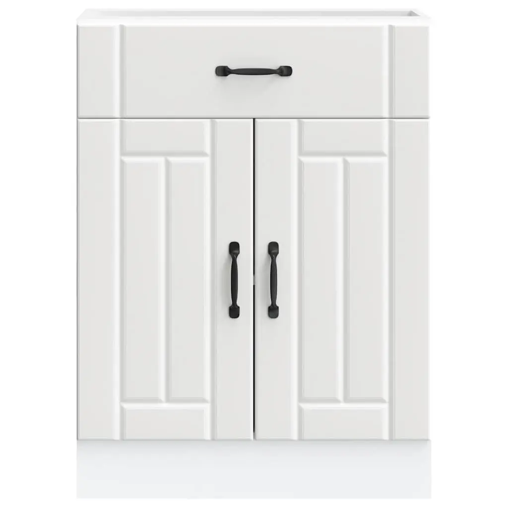 Engineered Wood Kitchen Base Cabinet White Storage Cupboard with Doors and Adjustable Feet