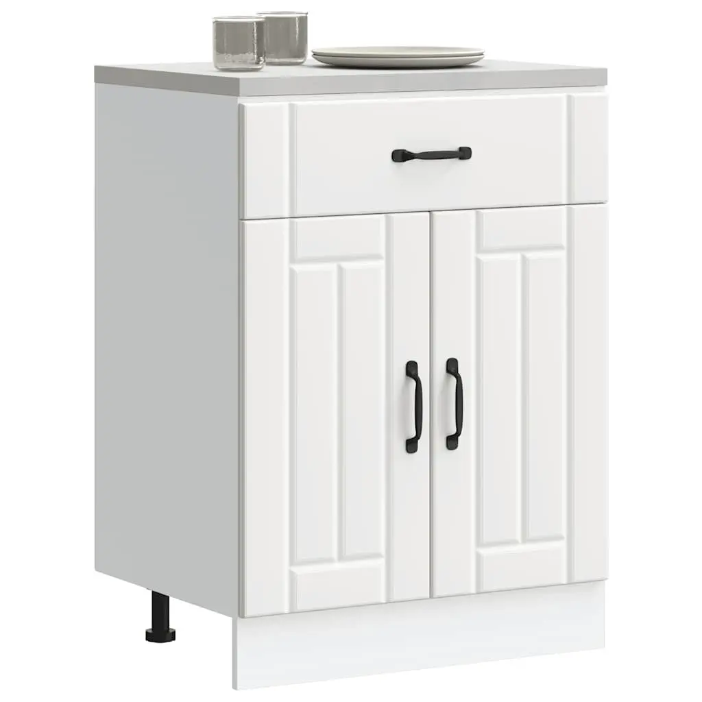 Engineered Wood Kitchen Base Cabinet White Storage Cupboard with Doors and Adjustable Feet