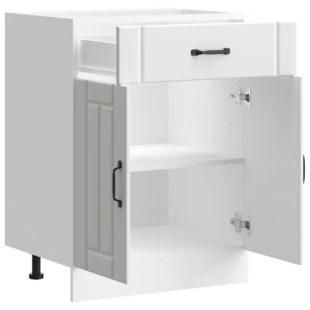 Engineered Wood Kitchen Base Cabinet White Storage Cupboard with Doors and Adjustable Feet