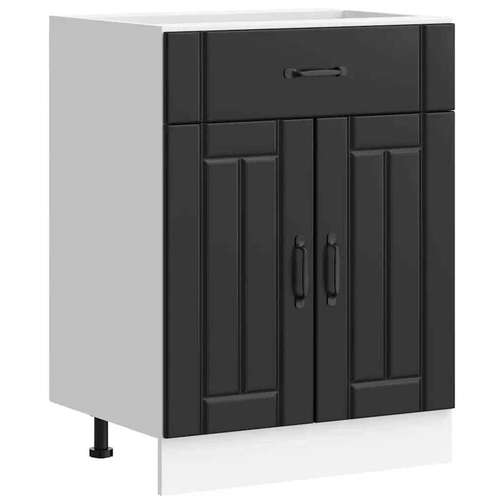 Black Engineered Wood Kitchen Base Cabinet Storage Unit with Adjustable Feet