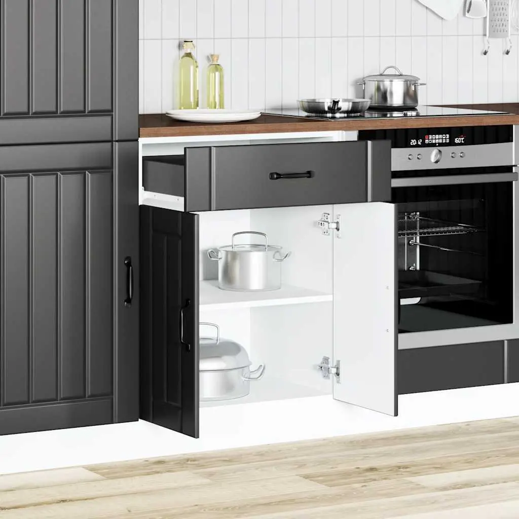 Black Engineered Wood Kitchen Base Cabinet Storage Unit with Adjustable Feet