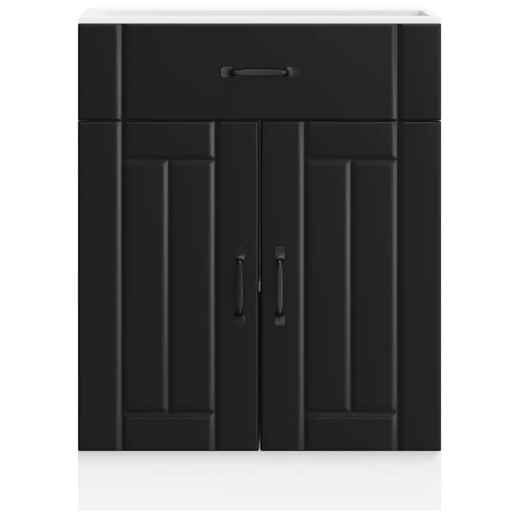 Black Engineered Wood Kitchen Base Cabinet Storage Unit with Adjustable Feet