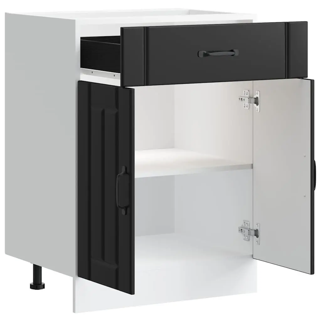 Black Engineered Wood Kitchen Base Cabinet Storage Unit with Adjustable Feet