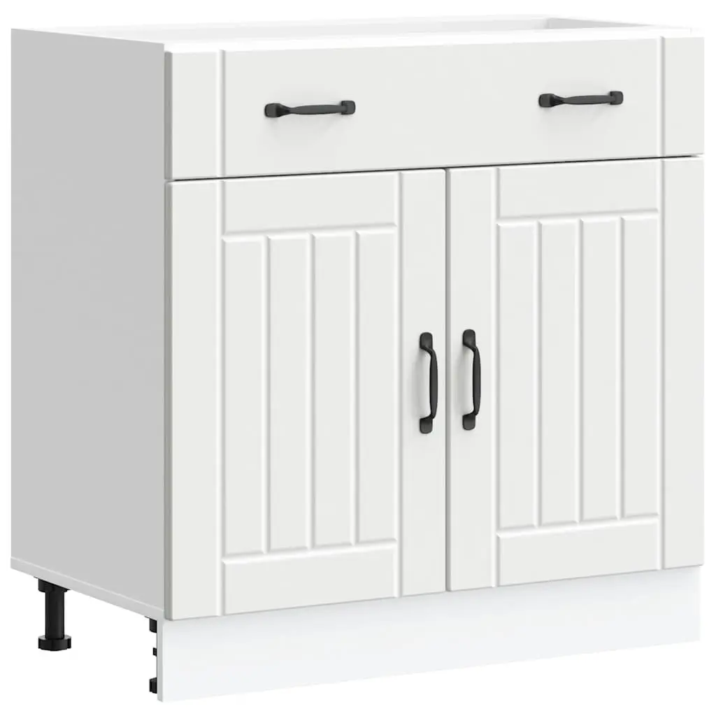 Kitchen Base Cabinet White Storage Cupboard Engineered Wood Sink Unit Doors