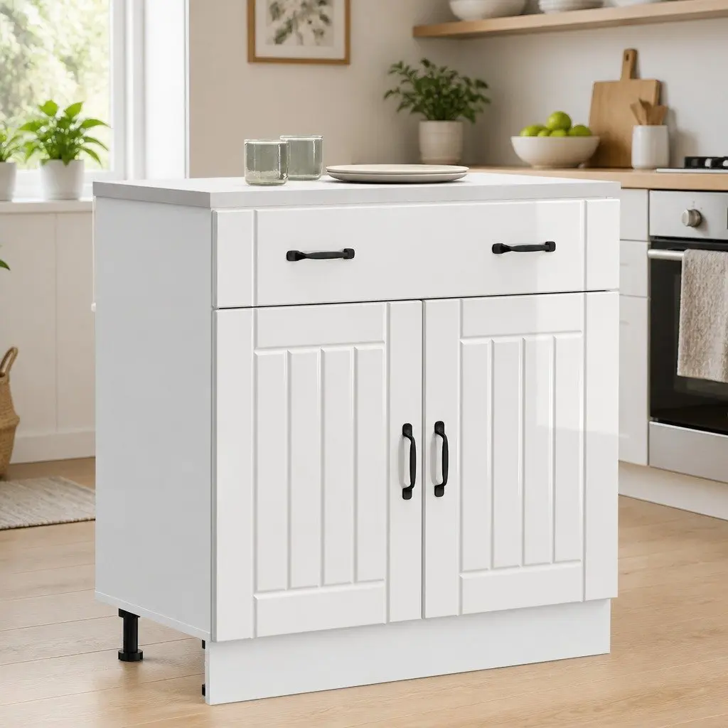 Kitchen Cabinet High Gloss White Engineered Wood Storage Cupboard