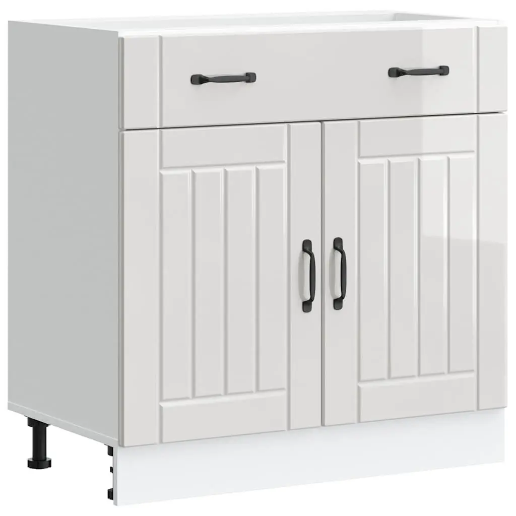 Kitchen Cabinet High Gloss White Engineered Wood Storage Cupboard