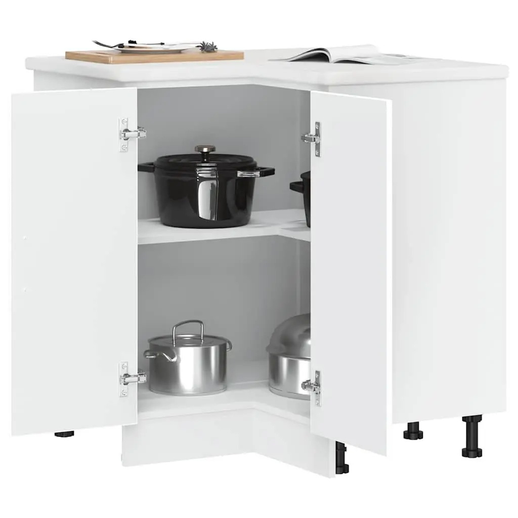 Kitchen Corner Base Cabinet White Engineered Wood Storage Unit Adjustable Feet