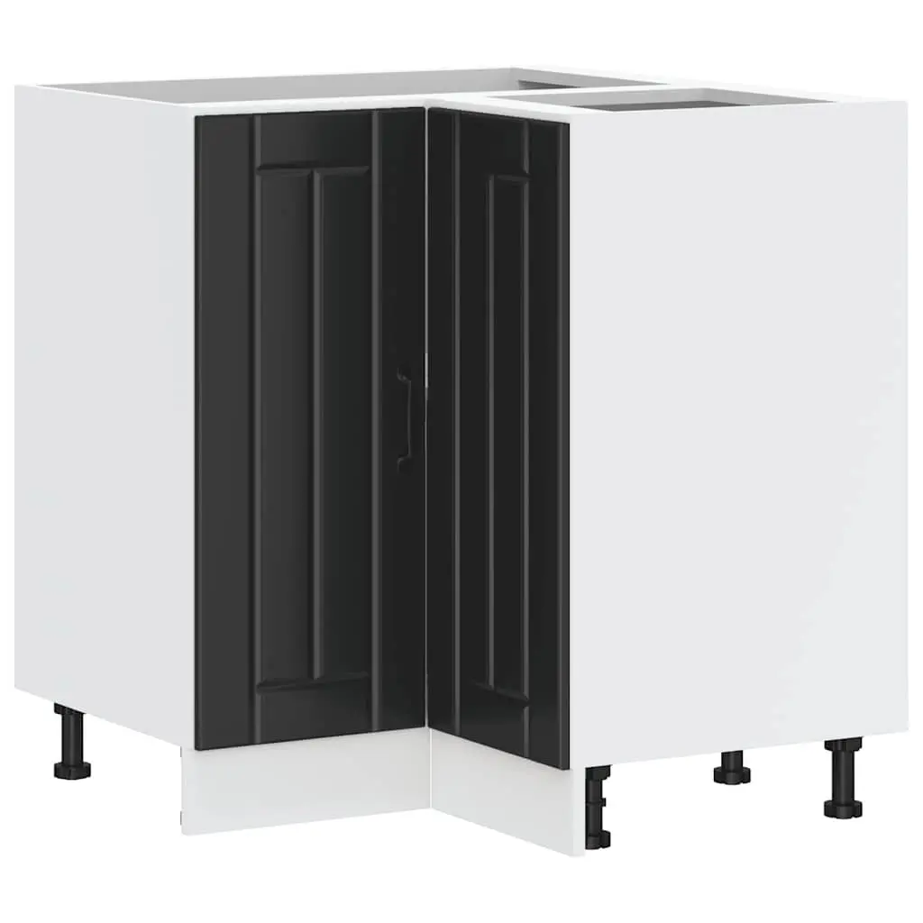 Corner Base Cabinet Black Engineered Wood Adjustable Feet Storage Unit