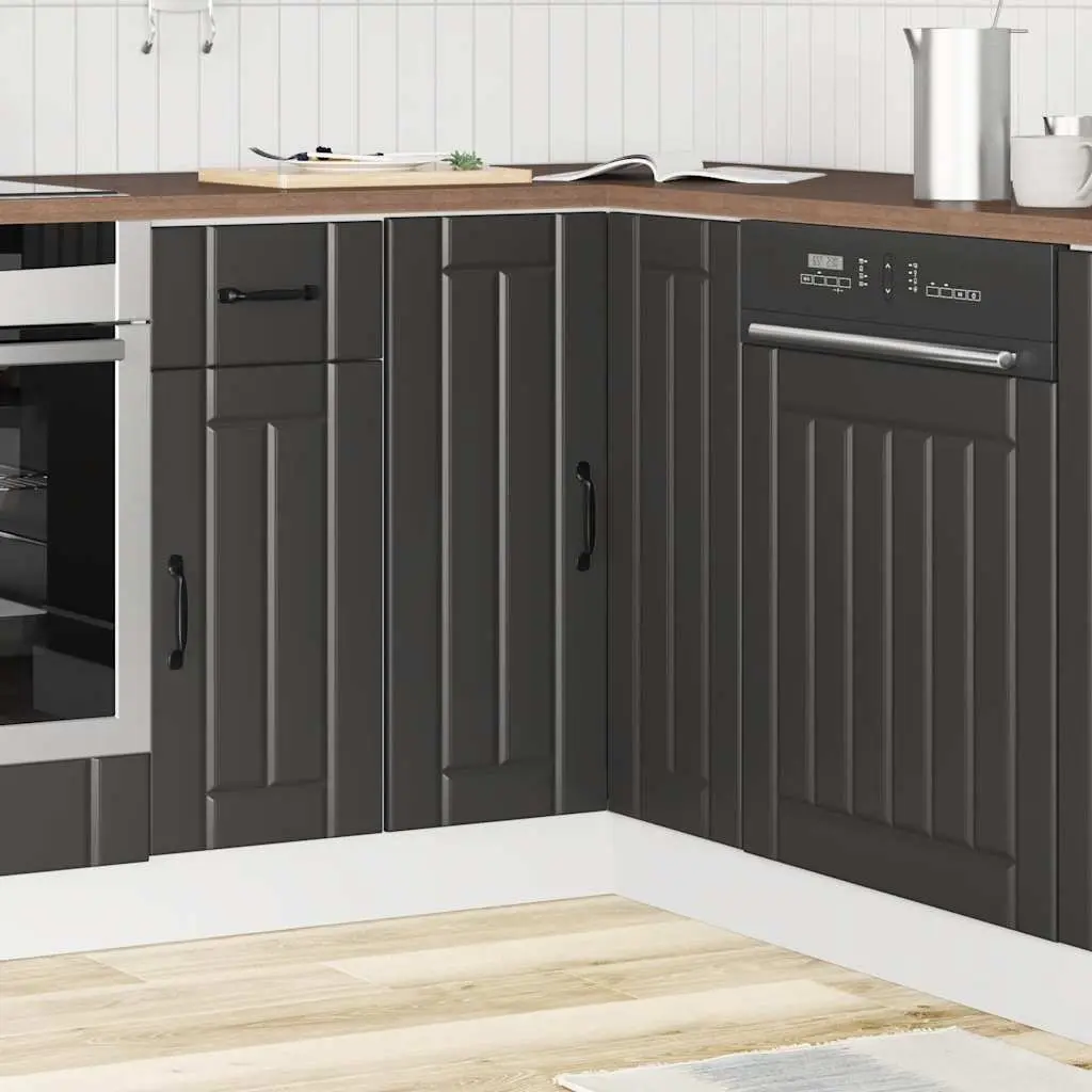 Corner Base Cabinet Black Engineered Wood Adjustable Feet Storage Unit