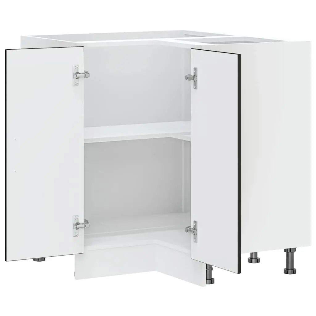 Corner Base Cabinet Black Engineered Wood Adjustable Feet Storage Unit