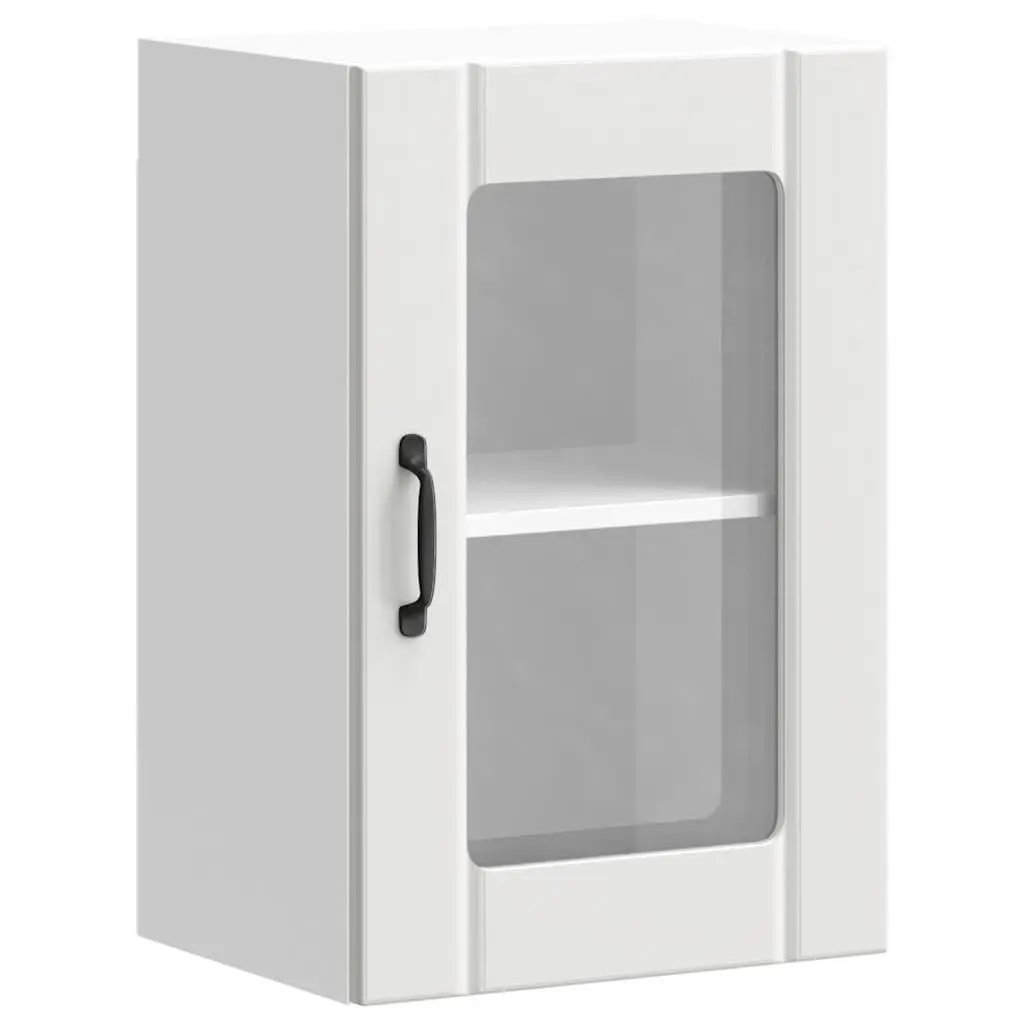 Kitchen Wall Cabinet Glass Door White Storage Cupboard Wall-Mounted Organiser
