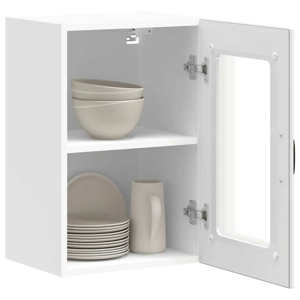 Kitchen Wall Cabinet Glass Door White Storage Cupboard Wall-Mounted Organiser