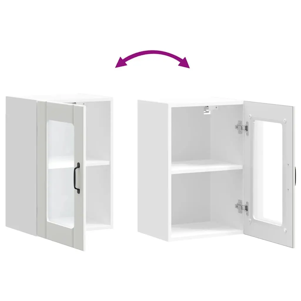 Kitchen Wall Cabinet Glass Door White Storage Cupboard Wall-Mounted Organiser
