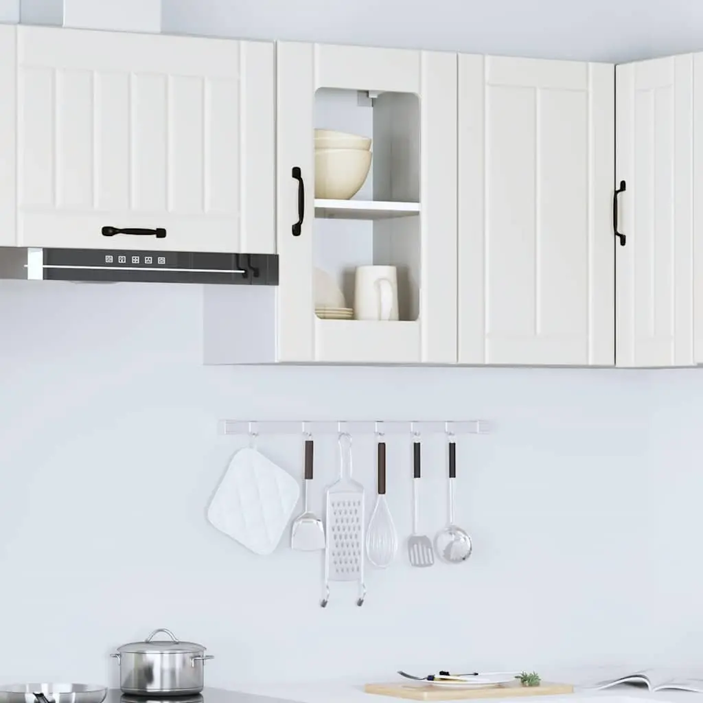 Kitchen Wall Cabinet Glass Door White Storage Cupboard Wall-Mounted Organiser