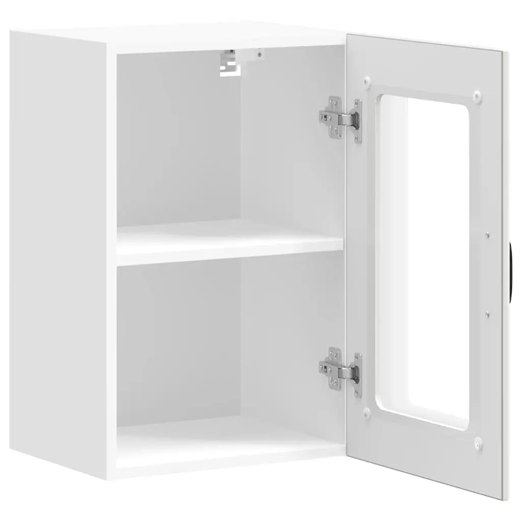 Kitchen Wall Cabinet Glass Door White Storage Cupboard Wall-Mounted Organiser