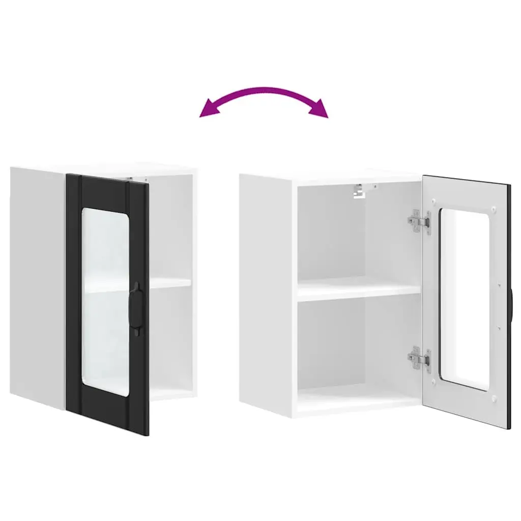 Kitchen Wall Cabinet Glass Door Black Engineered Wood Wall-Mounted Storage