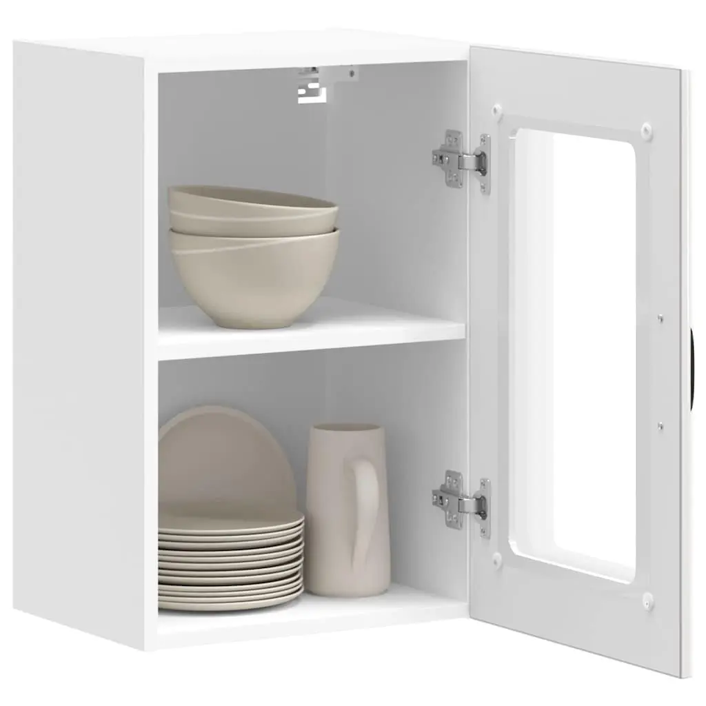 Wall Mounted Kitchen Cabinet White High Gloss Storage Unit with Glass Door