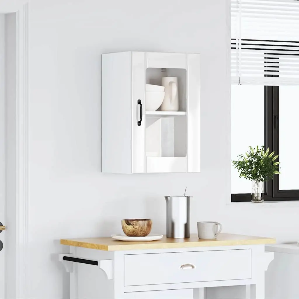 Wall Mounted Kitchen Cabinet White High Gloss Storage Unit with Glass Door