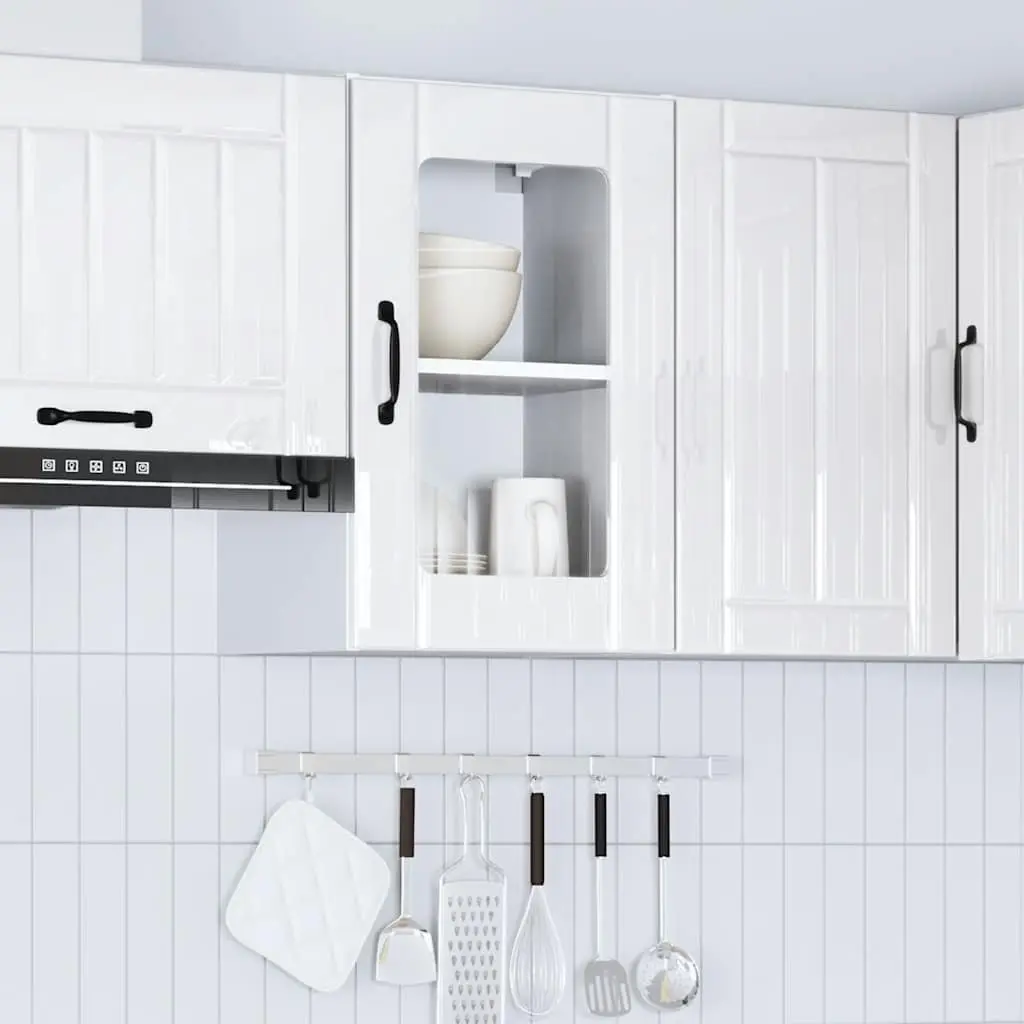 Wall Mounted Kitchen Cabinet White High Gloss Storage Unit with Glass Door