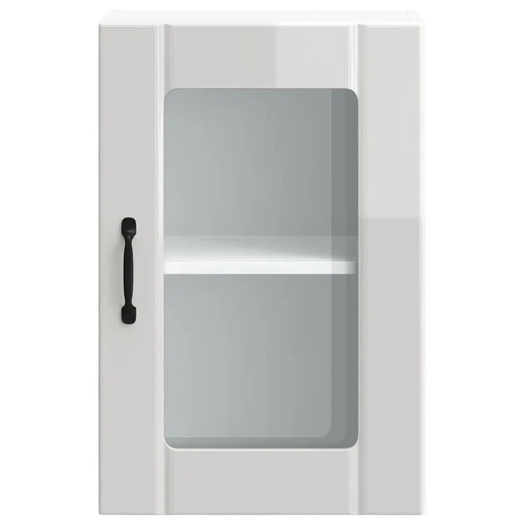 Wall Mounted Kitchen Cabinet White High Gloss Storage Unit with Glass Door