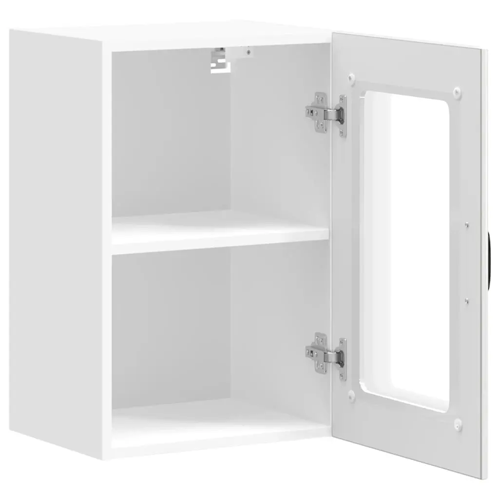Wall Mounted Kitchen Cabinet White High Gloss Storage Unit with Glass Door