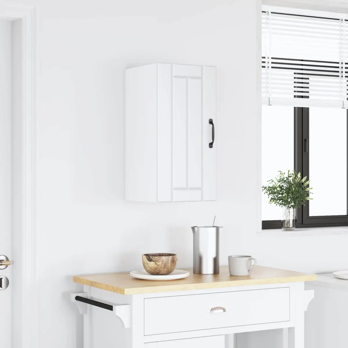Kitchen Cabinet White Engineered Wood Glass Door Wall-Mounted Storage
