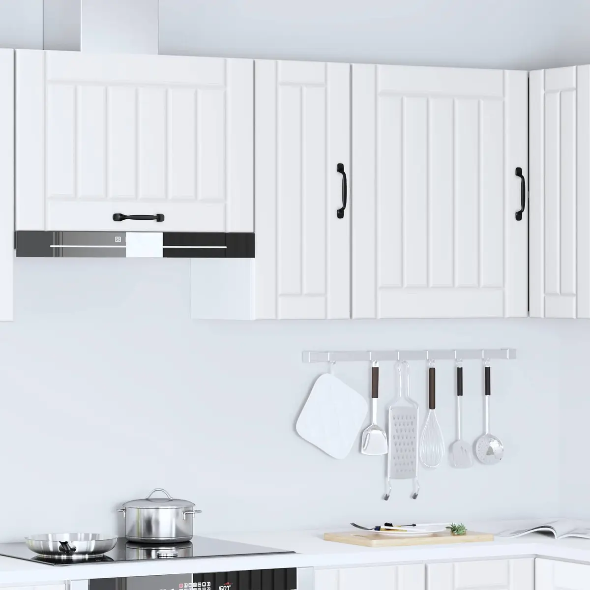 Kitchen Cabinet White Engineered Wood Glass Door Wall-Mounted Storage