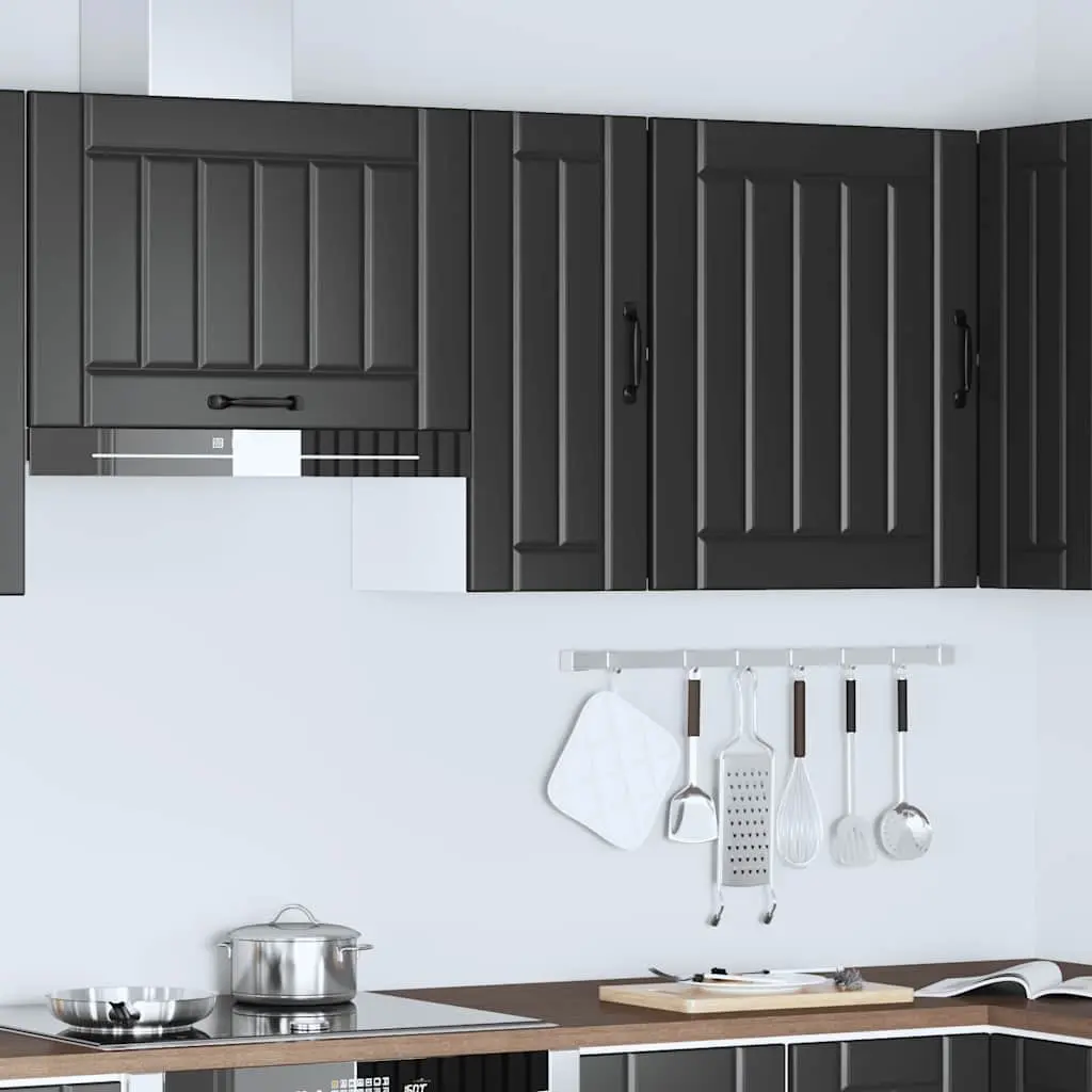 Kitchen Wall Cabinet Black Engineered Wood Storage Glass Door Wall-Mounted