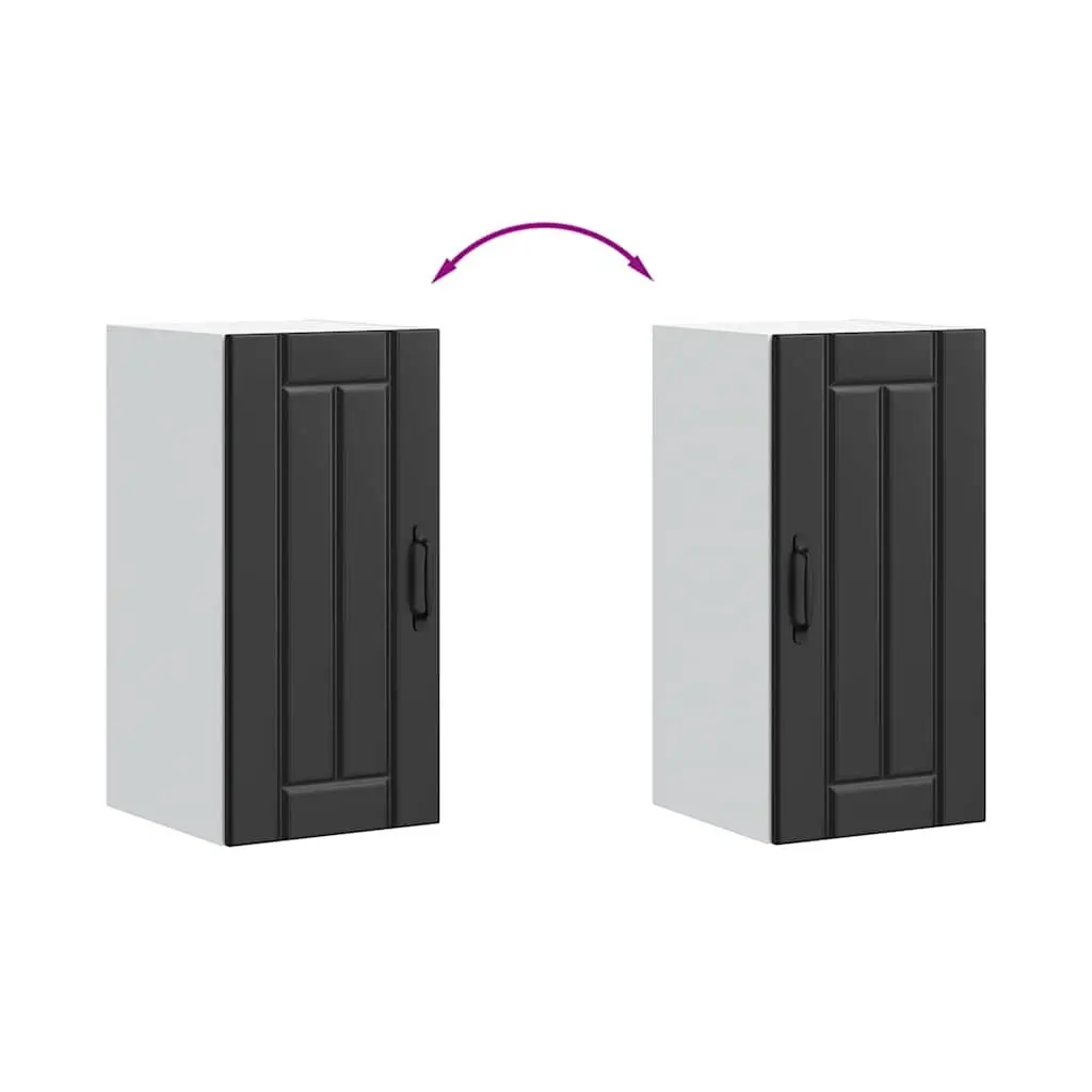 Kitchen Wall Cabinet Black Engineered Wood Storage Glass Door Wall-Mounted