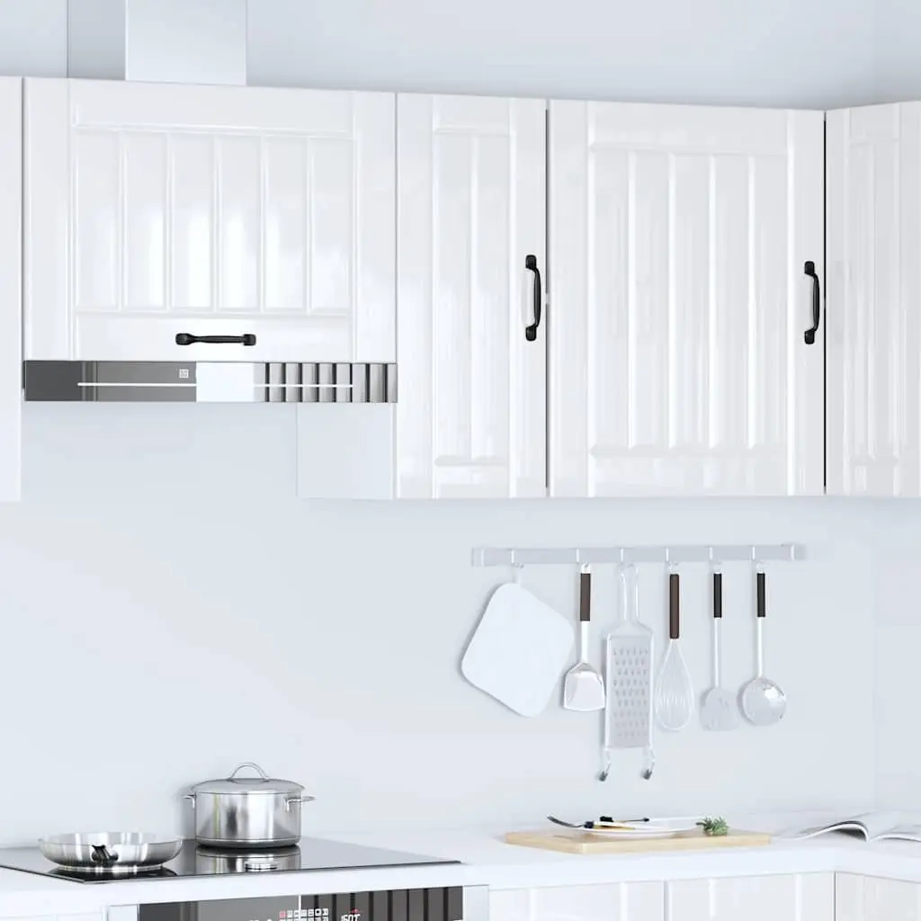 Kitchen Wall Cabinet White High Gloss Engineered Wood Storage Cupboard Glass
