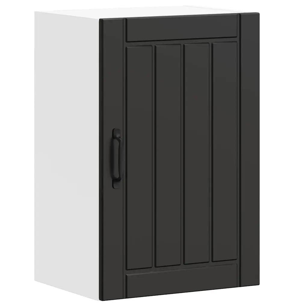 Kitchen Cabinet Black Engineered Wood Glass Door Wall Mounted Storage