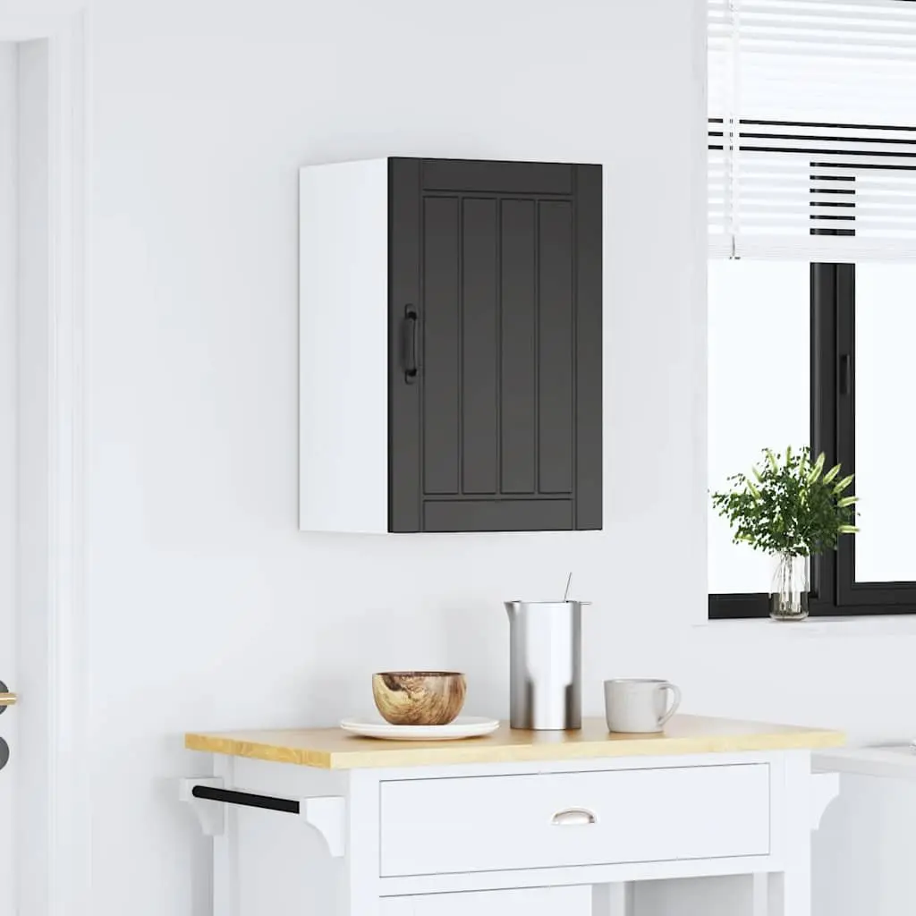 Kitchen Cabinet Black Engineered Wood Glass Door Wall Mounted Storage