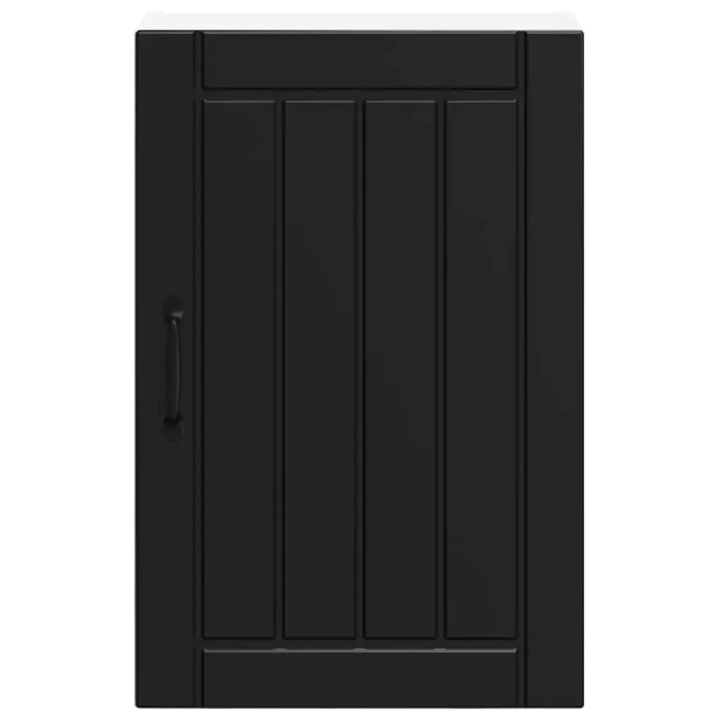Kitchen Cabinet Black Engineered Wood Glass Door Wall Mounted Storage