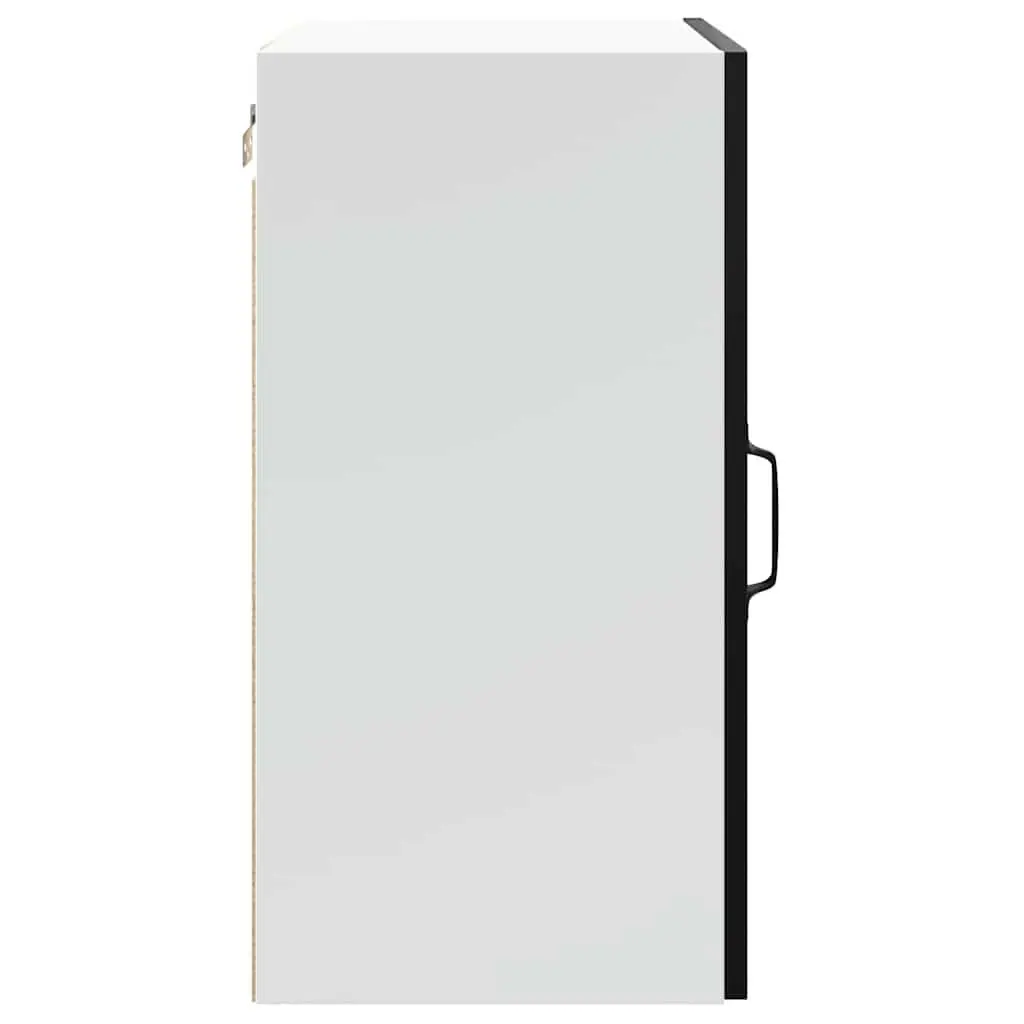 Kitchen Cabinet Black Engineered Wood Glass Door Wall Mounted Storage