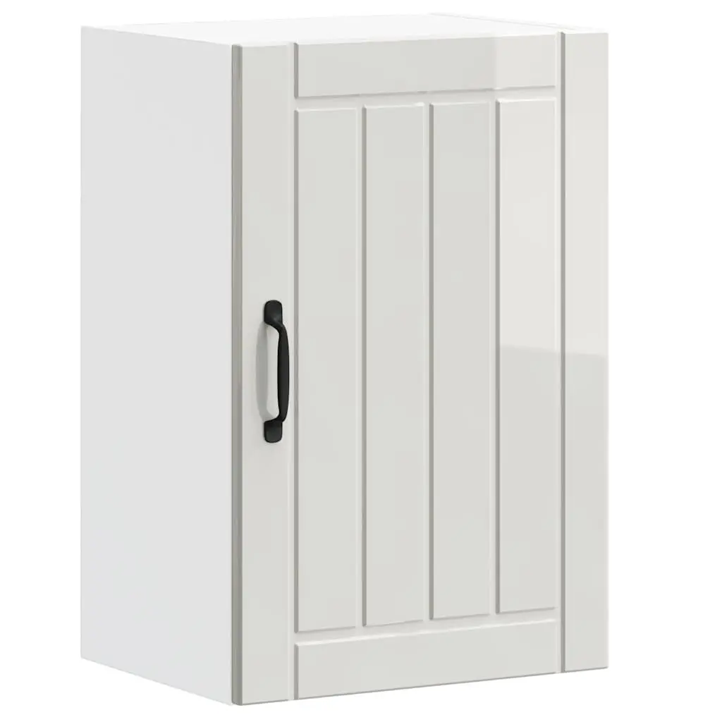 Wall-Mounted Kitchen Cabinet White Engineered Wood Storage with Glass Door