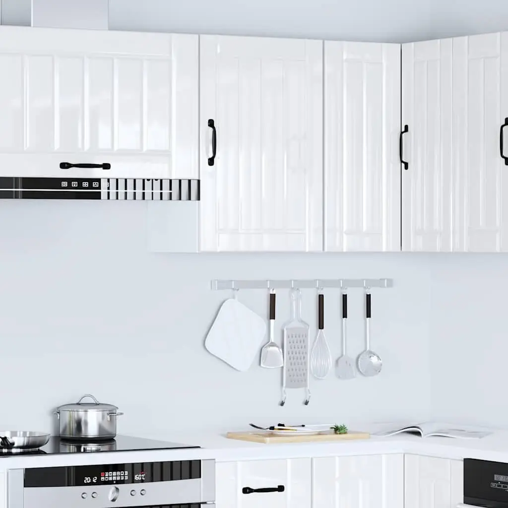 Wall-Mounted Kitchen Cabinet White Engineered Wood Storage with Glass Door