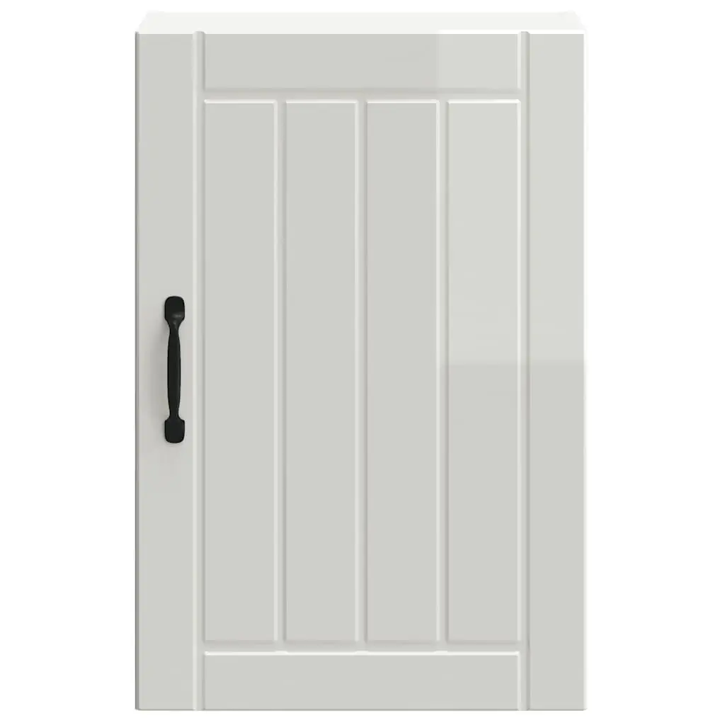 Wall-Mounted Kitchen Cabinet White Engineered Wood Storage with Glass Door