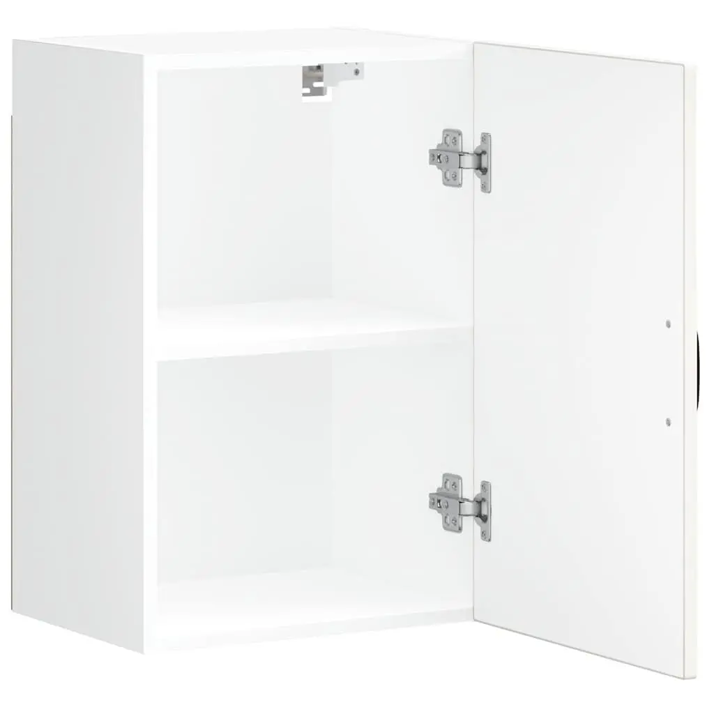 Wall-Mounted Kitchen Cabinet White Engineered Wood Storage with Glass Door