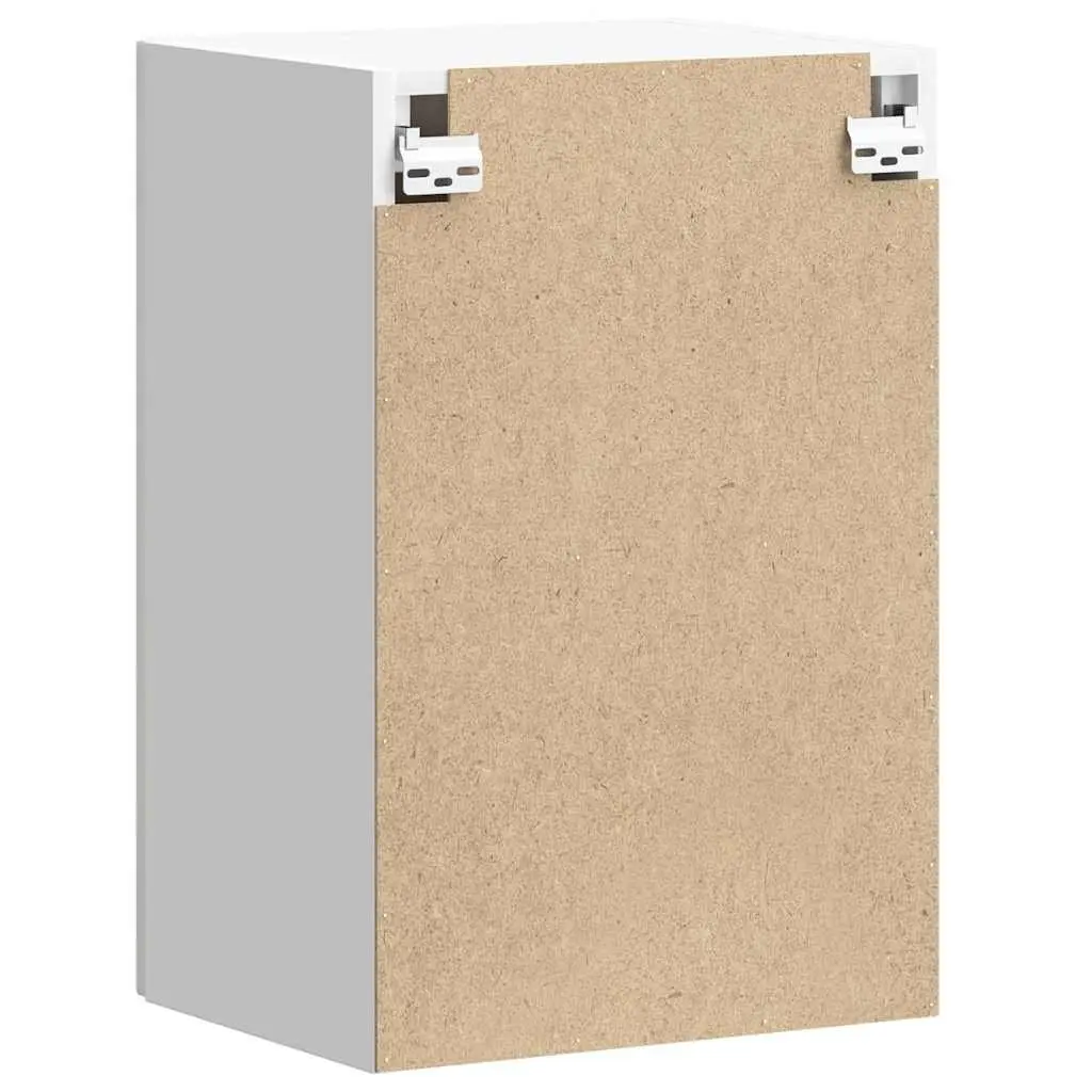 Wall-Mounted Kitchen Cabinet White Engineered Wood Storage with Glass Door