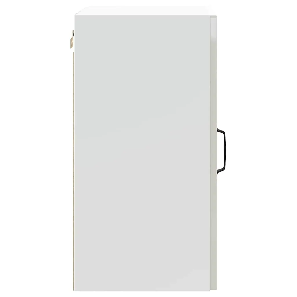 Wall-Mounted Kitchen Cabinet White Engineered Wood Storage with Glass Door